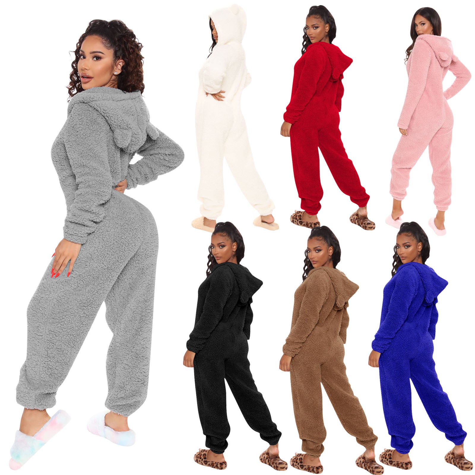 Women'S Autumn and Winter Plush One-Piece Pajamas